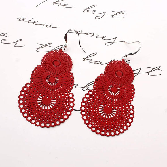 Red Metal Lace Stack Earrings