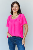 Ninexis Keep Me Close Square Neck Short Sleeve Blouse in Fuchsia
